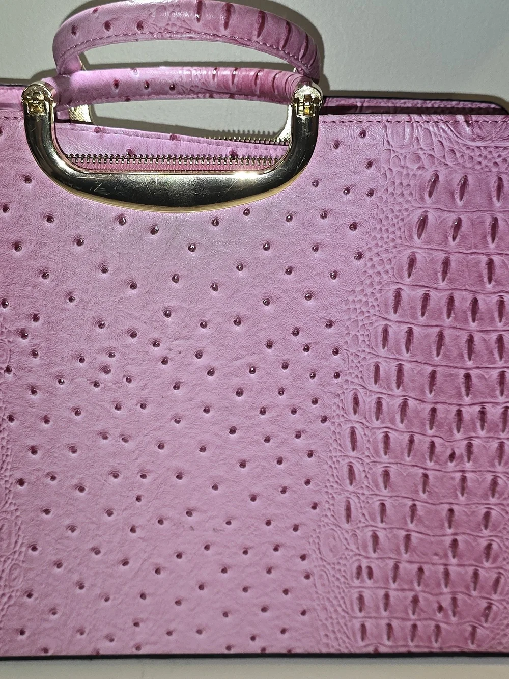 Dasein Structured Pink Faux Ostrich & Crocodile Embossed Satchel Handbag